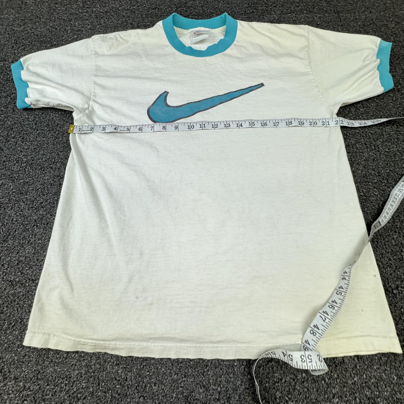 Vintage Nike Logo Shirt Mens Large White Teal Graphic Swoosh Ringer 80s 90s gallery