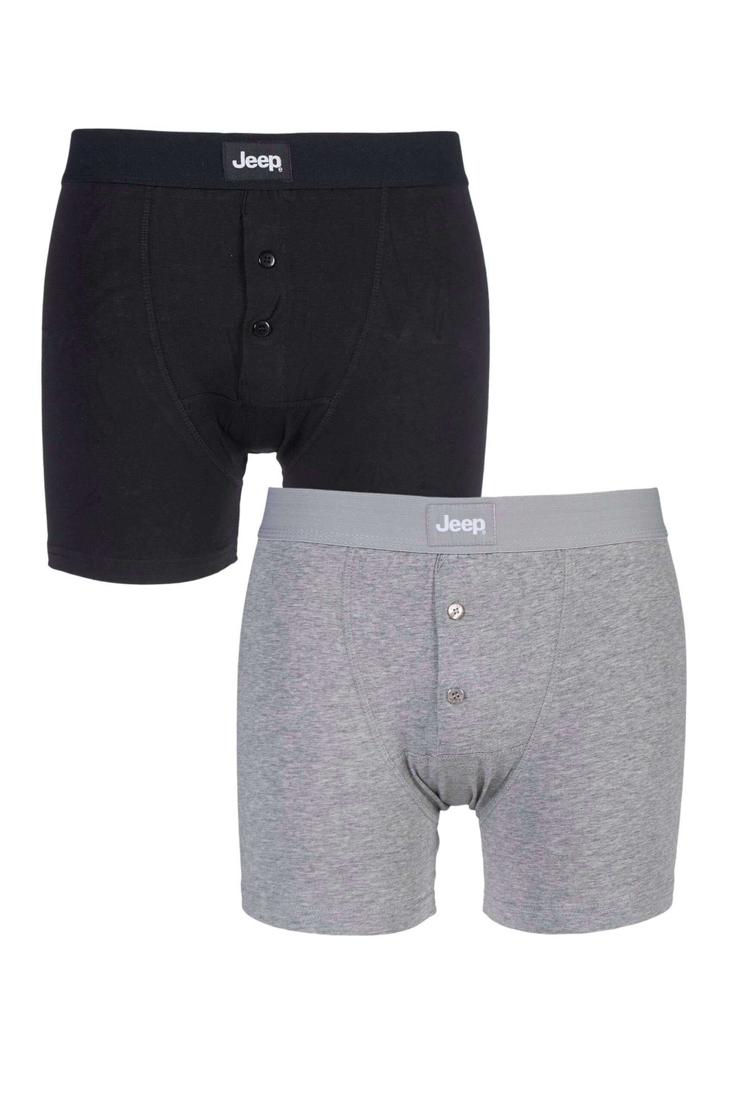 Jeep Men’s 2 Pack Cotton Plain Button Front Trunk Boxer Shorts – Black/Grey