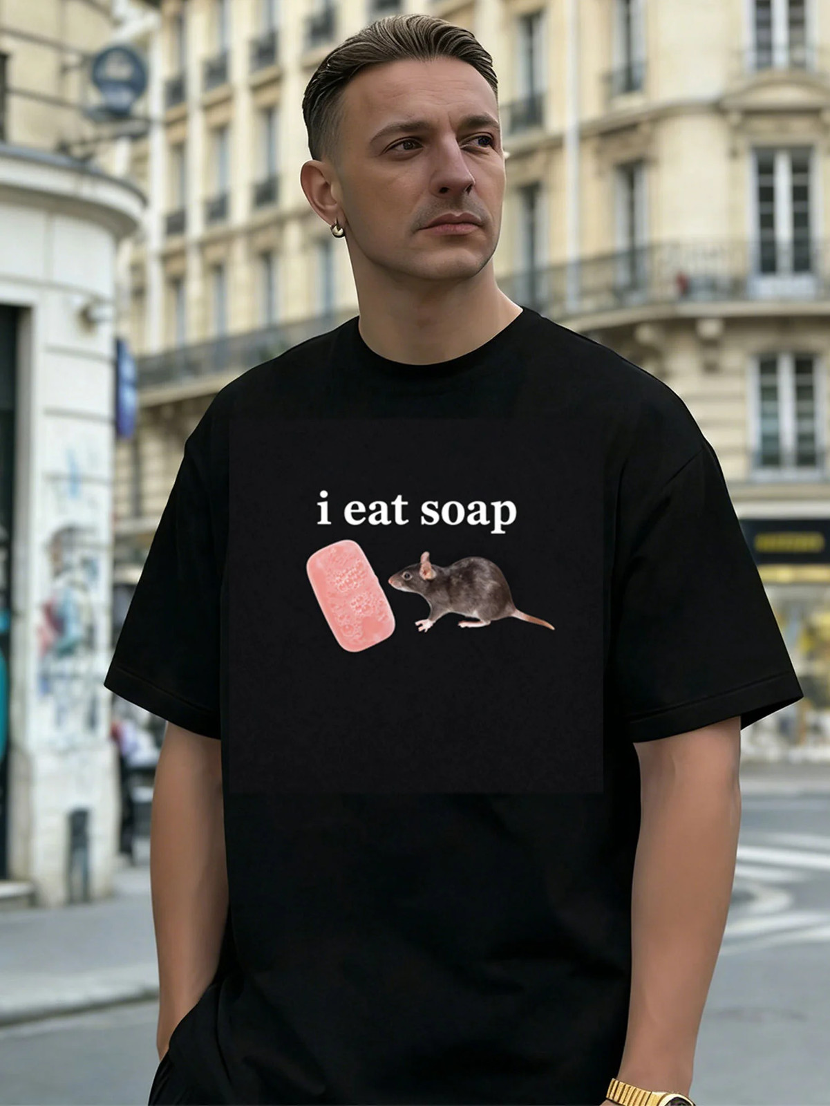 Rat Eating Soap Graphic 100% Cotton Men's T-Shirt,Suitable for Daily Casual Wear gallery