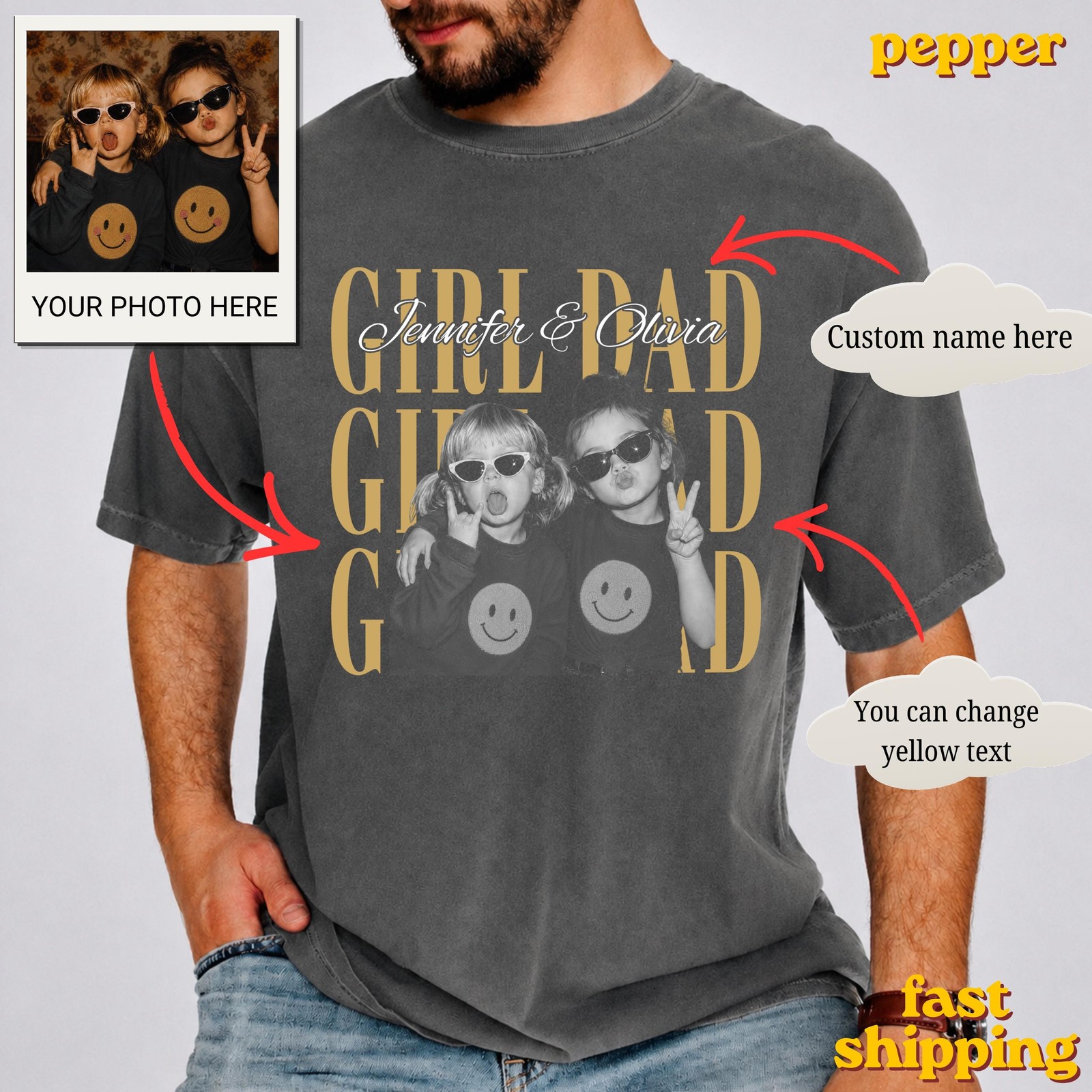 Personalized Dad Photo T-Shirt, Custom Fathers Day Gift Tee gallery