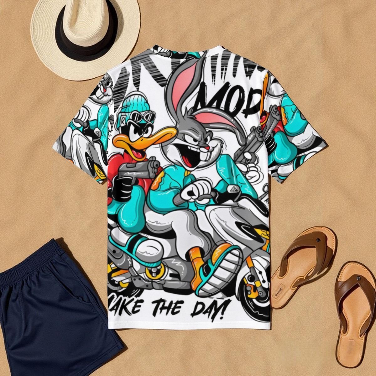 Streetwear Cartoon T‑Shirt Bugs Bunny & Daffy Duck Graphic Tee, White Casual Top gallery
