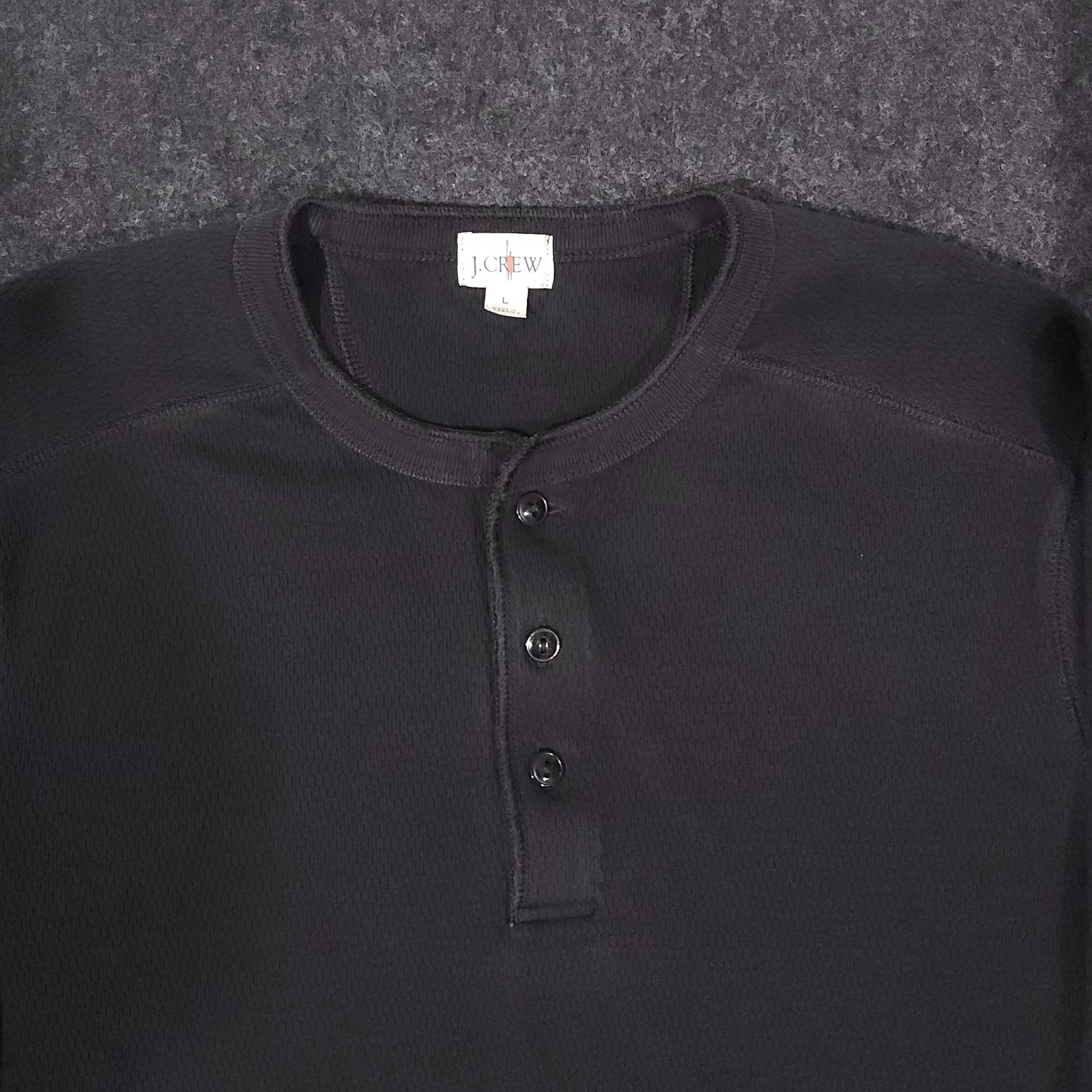 J Crew Oarsman Henley Shirt Mens Large Black Thermal Pullover Long Sleeve Cotton gallery