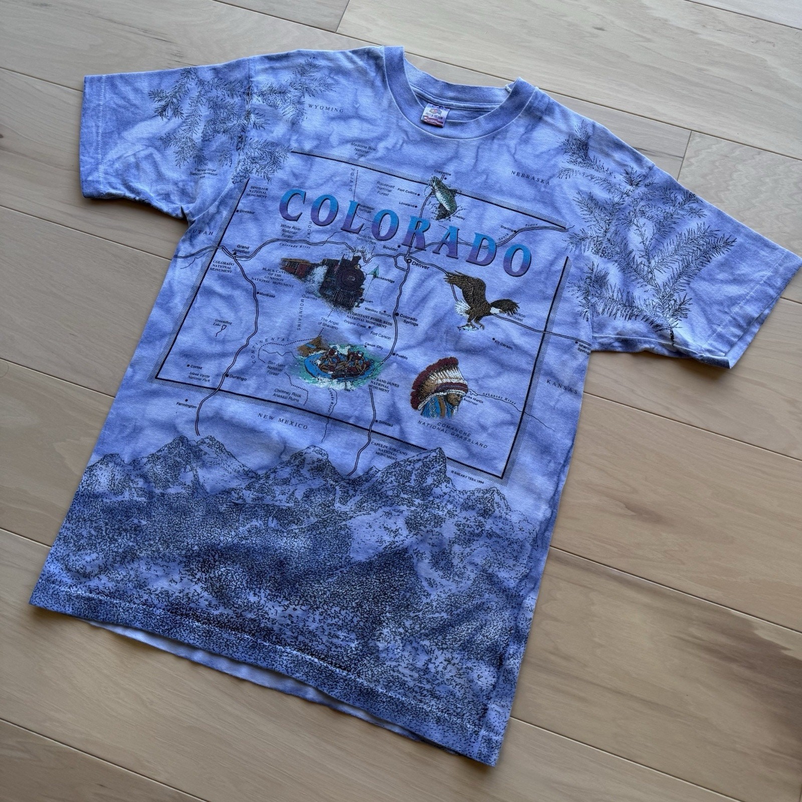 Vintage Colorado Shirt Large Multicolor 90s All Over Print Nature Art Eagle gallery