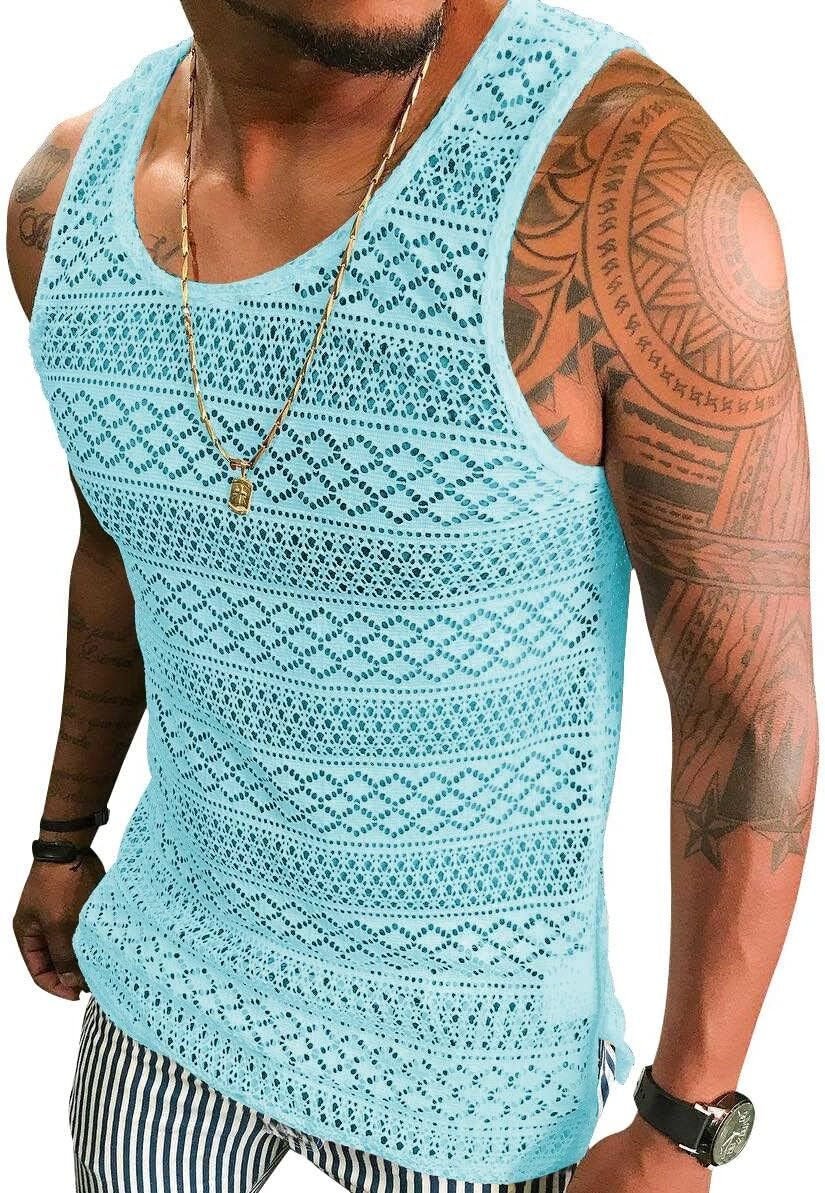 Mens Mesh See Through Tank Top Sleeveless Muscle Fit Sexy Vest Shirt gallery