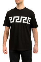 Versace Men’s Black Greeca Print Crewneck Short Sleeve T-Shirt US M IT 50
