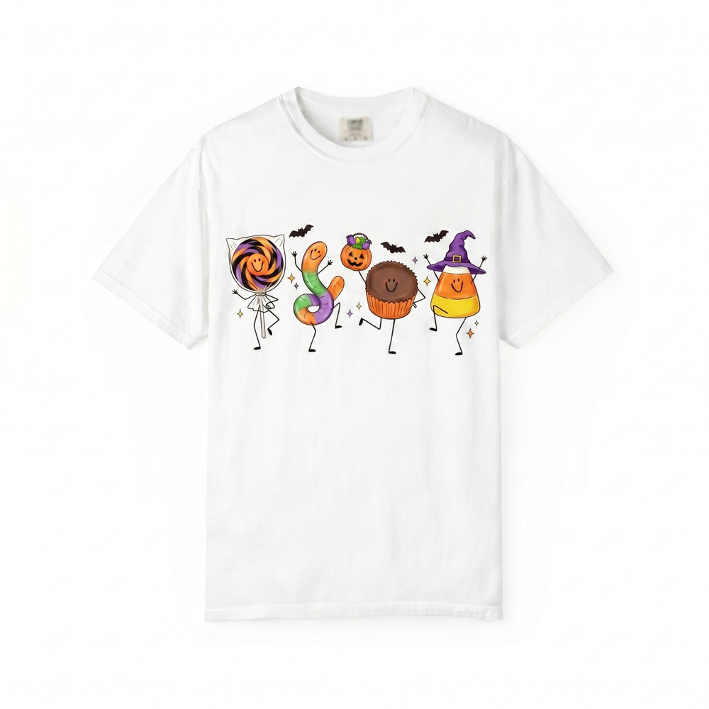 Happy Halloween Candy Doodle Cute Smiling Characters Spooky Treats Unisex TShirt