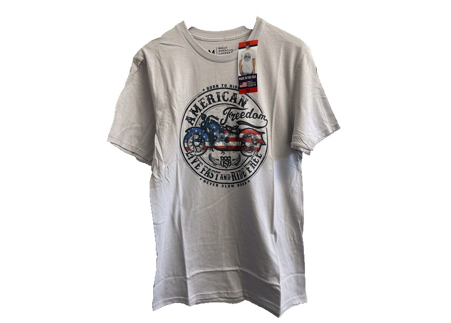 Great American Lakes & Timber GALT Men’s Patriotic Bike Graphic T-Shirt(Gray,M)