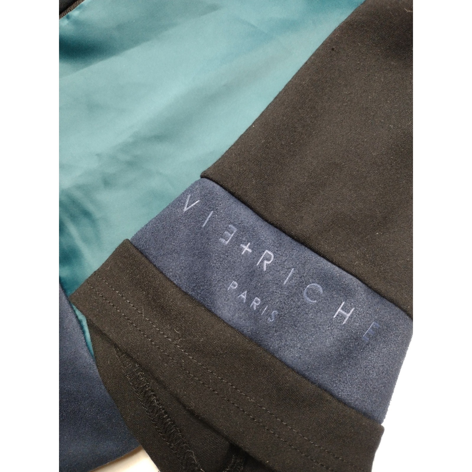 Vie Riche Paris Mens Multi-Panel Colorblock Zipper T-Shirt Black Teal Blue M gallery