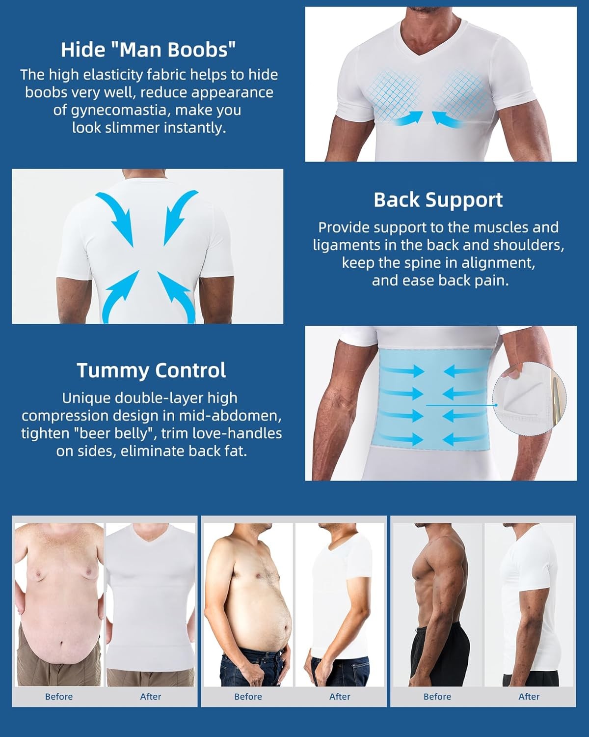 Mens Chest Compression Shirt for Gynecomastia Slimming Body Shaper V Neck Top gallery