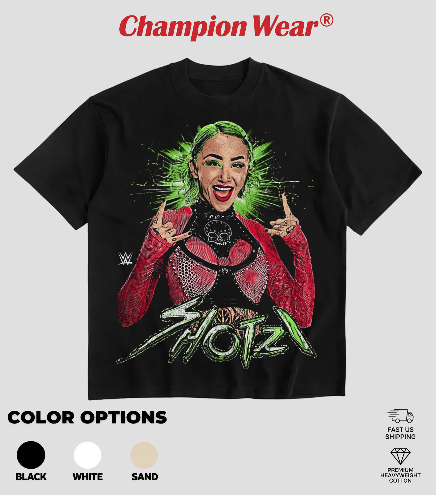 Champion Wear Shotzi Green Energy Rock On Heavy Cotton T-Shirt gallery