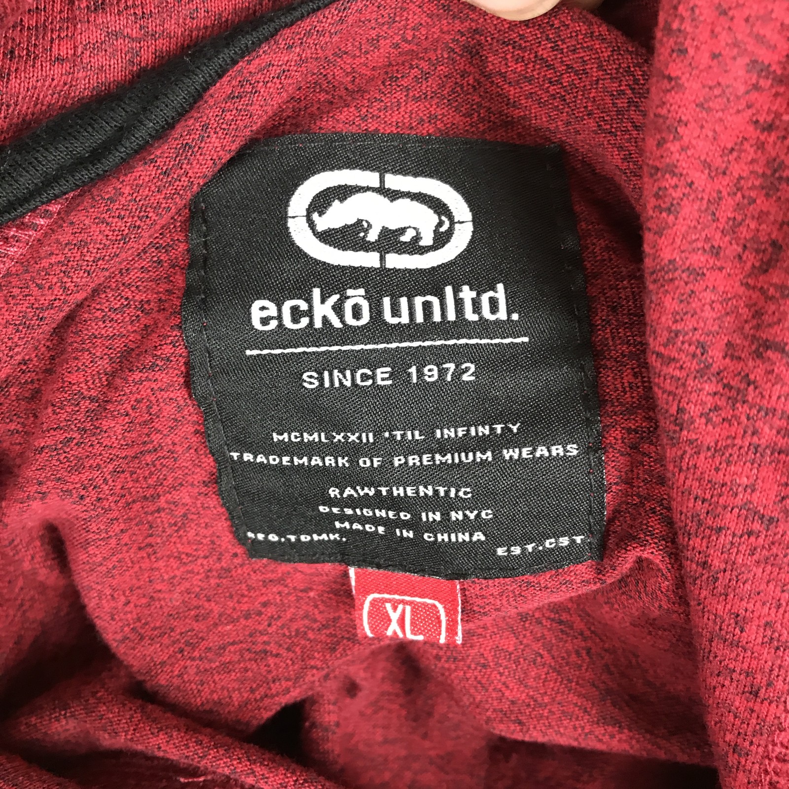 Ecko Unltd Shirt Mens XL Red Short Sleeve Hoodie Pullover Kangaroo Pocket Logo gallery