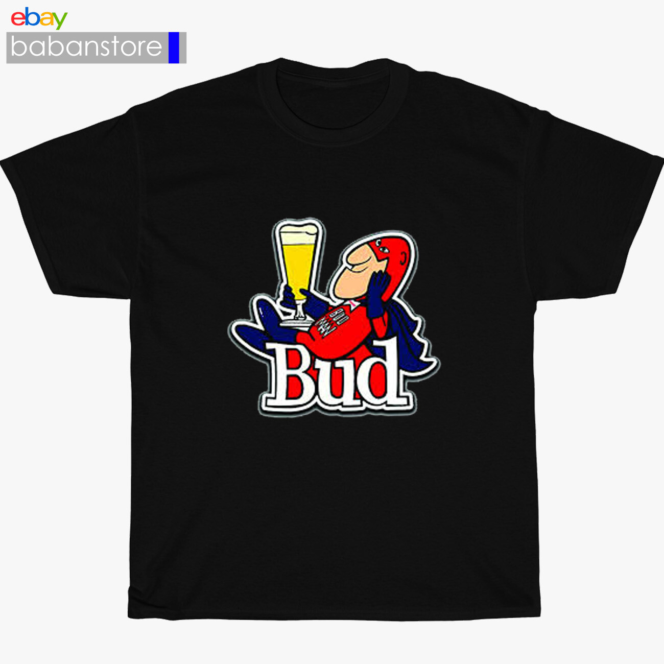 New BudMan Cartoons Bud Man Beer Black/White/Grey/Navy T-Shirt Size S-5XL gallery