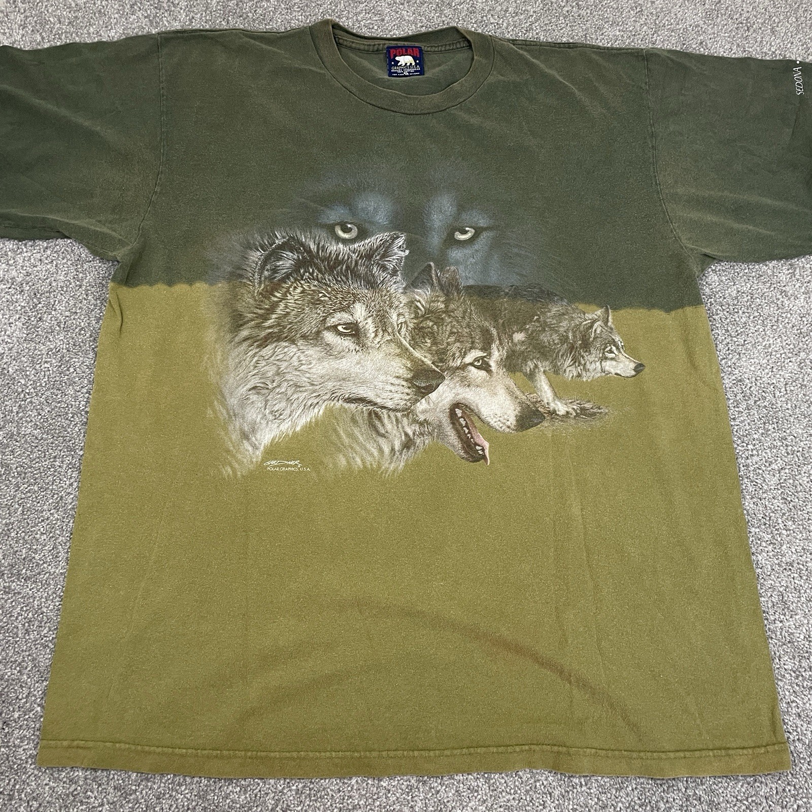 Vintage Wolf Nature Shirt Mens XL Green Southwestern Sedona Az Short Sleeve gallery