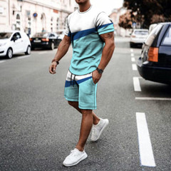 Men’s 2 Piece Active Casual Short and T Shirt Short Sleeve Set Waist Up To 45″