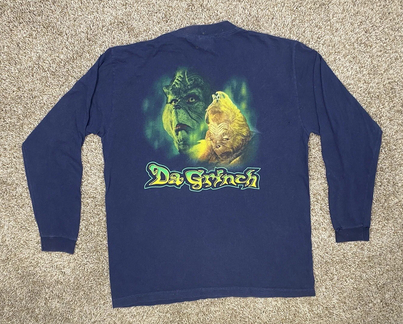 The Grinch Shirt Sz Large Jim Carrey Da Grinch Big Face Movie Promo 2 Sided 2000 gallery