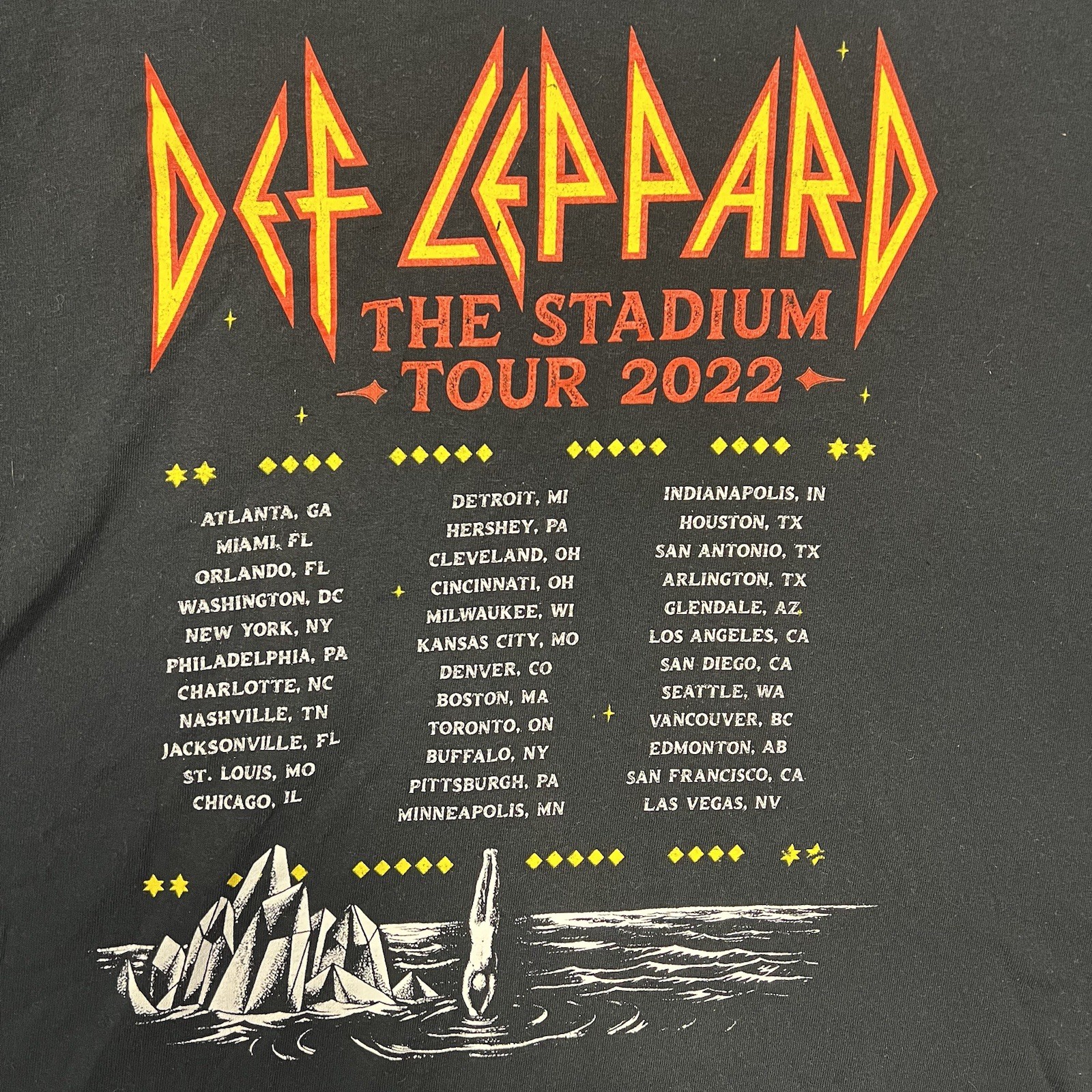 Def Leppard Diamond Star Halos T Shirt Men's Sz L Black Stadium Tour 2022 2-Side gallery