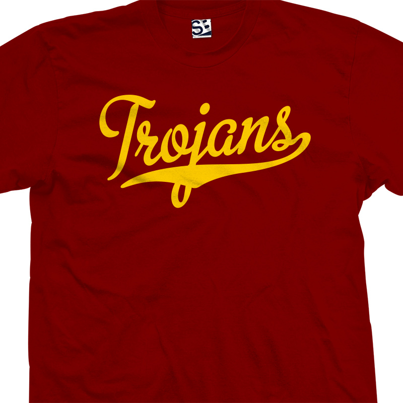 Trojans Script Tail Shirt – High School Sport Football Team Women Ladies Unisex
