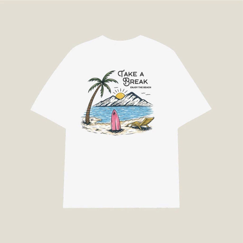 Take A Break Surfboard T-Shirt White Beach Vacation Tee Surf Ocean Summer gallery