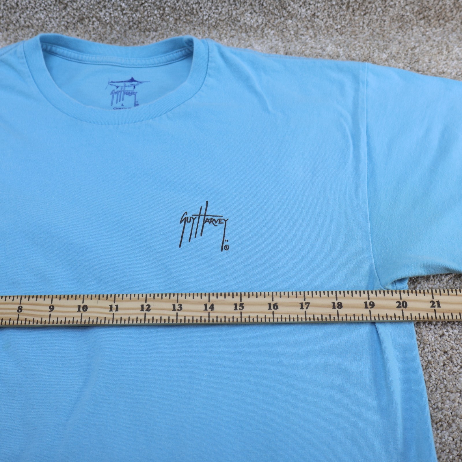 Guy Harvey Mens Large Graphic T Shirt Blue Marlin Fish (see photo for flaw) gallery