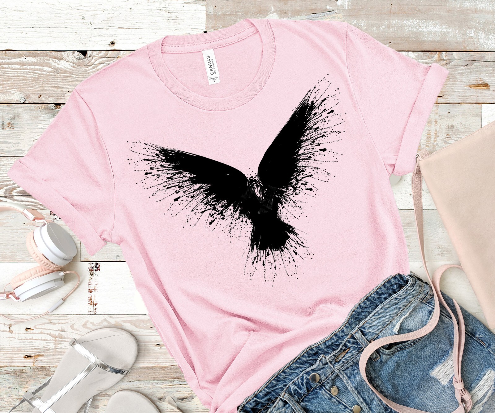 Crow Women's T-Shirt Hand Print Dual-Blend Tee Raven Shirt Eco Fashion Shirt gallery