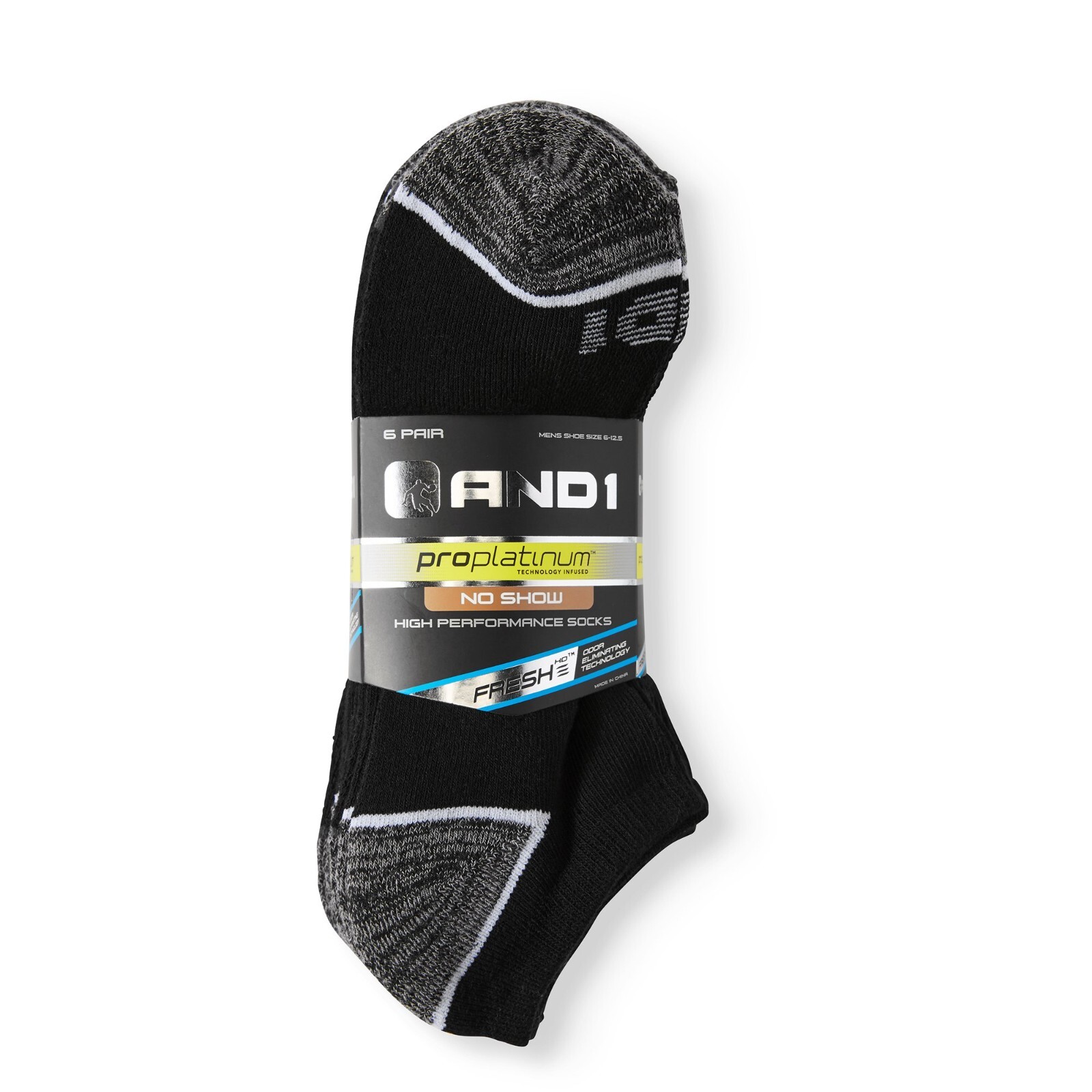 AND1® Men’s Pro Platinum No Show Socks 6-Pack ” FRESH~HIGH PERFORMANCE “