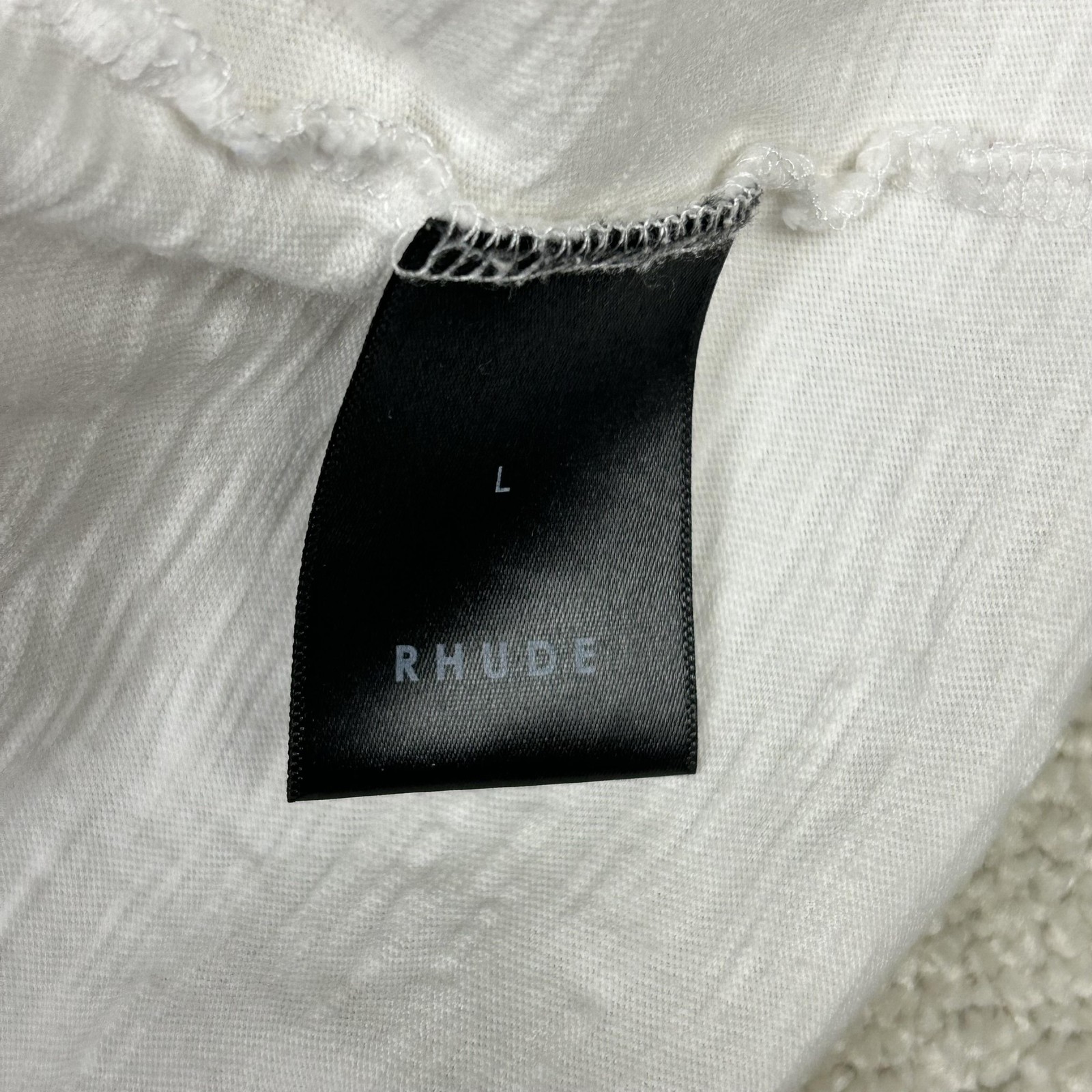 RHUDE Shirt Mens Large White Crest Patch Embroidered Slub Cotton Tee Streetwear gallery