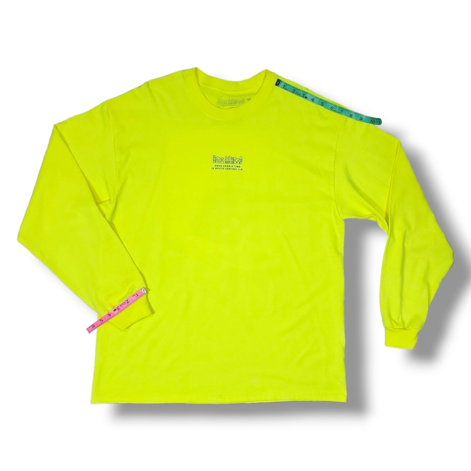 Boyz N The Hood Neon Yellow Long Sleeve Crew Neck T-Shirt Men's Size XL gallery