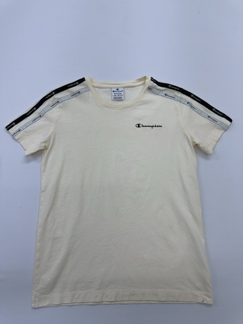 Champion Mens T Shirt Cream Striped Trim Logo Size M Condition Description