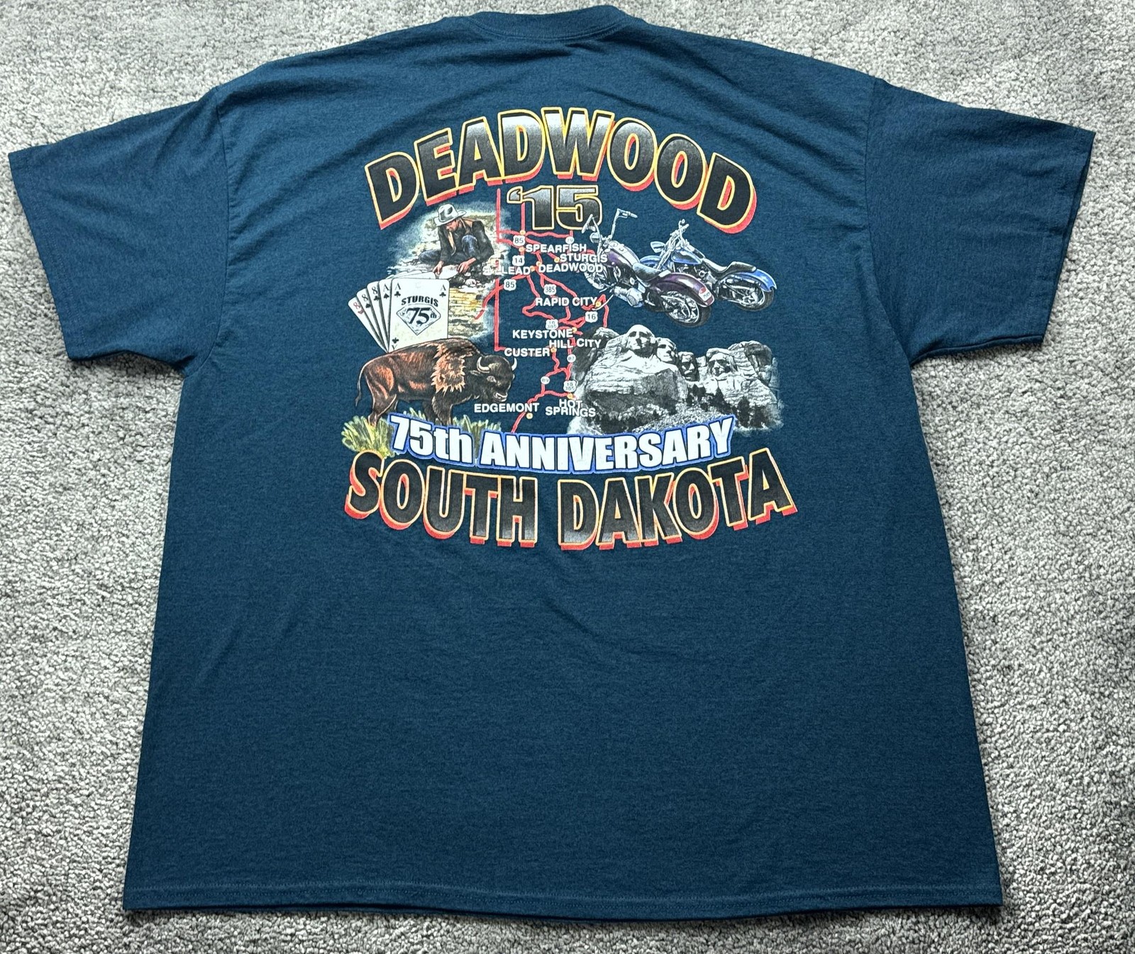 Deadwood Shirt Mens 2XL Blue 75th Anniversary South Dakota Graphic Tee