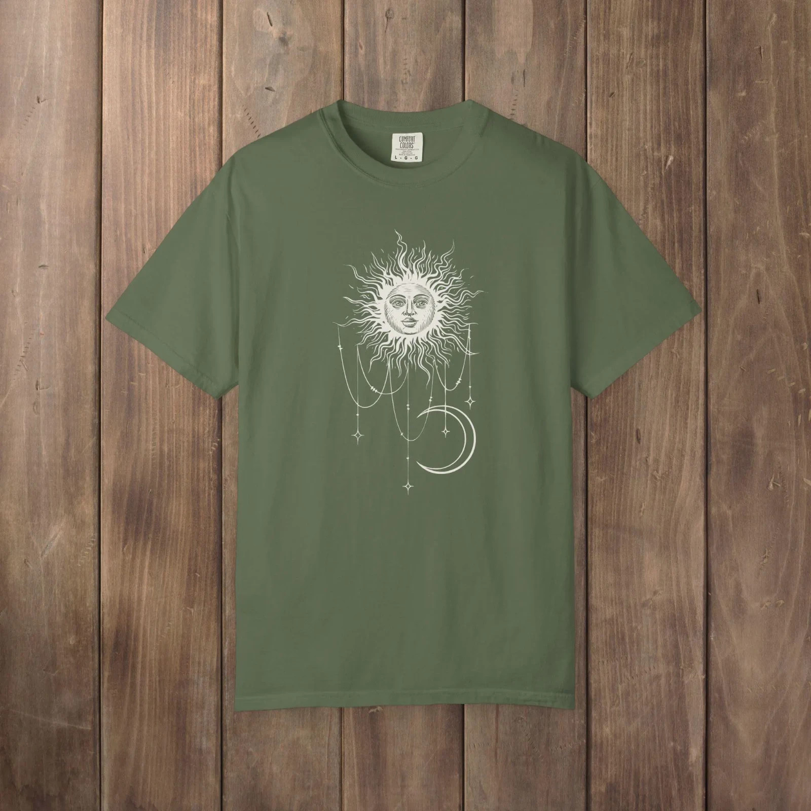 Widow's Bay Patricia's Shirt Celestial Sun Crescent Moon BOHO Comfort Colors Tee gallery