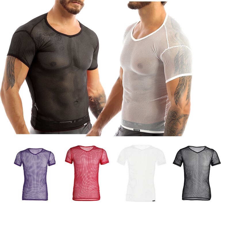 US Men Clubwear Cutout T-Shirt Tank Top Tops Fishnet Vest Sleepwear Blouse Sport gallery