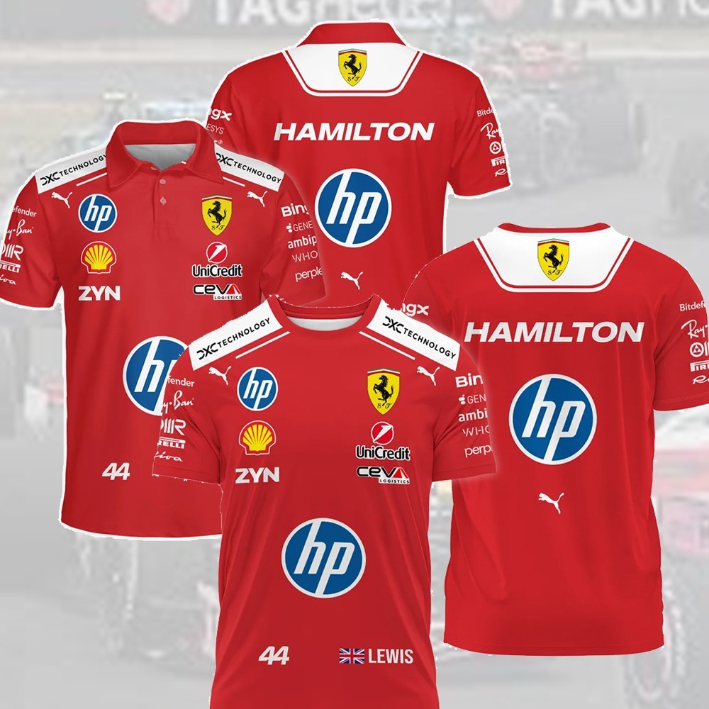 🔥NEW- 2026 Lewis Hamilton Ferr@ri F1 Teamwear Polo, All Over Printed, F1 Racing