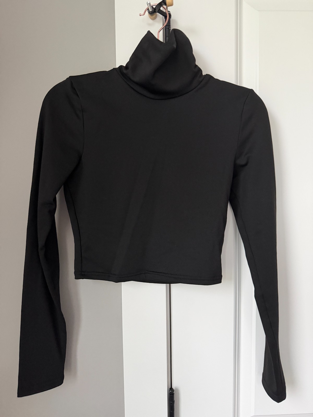 Black Mock Neck Quarter Zip Top Silver Zipper Slim Fit Long Sleeve Pullover gallery