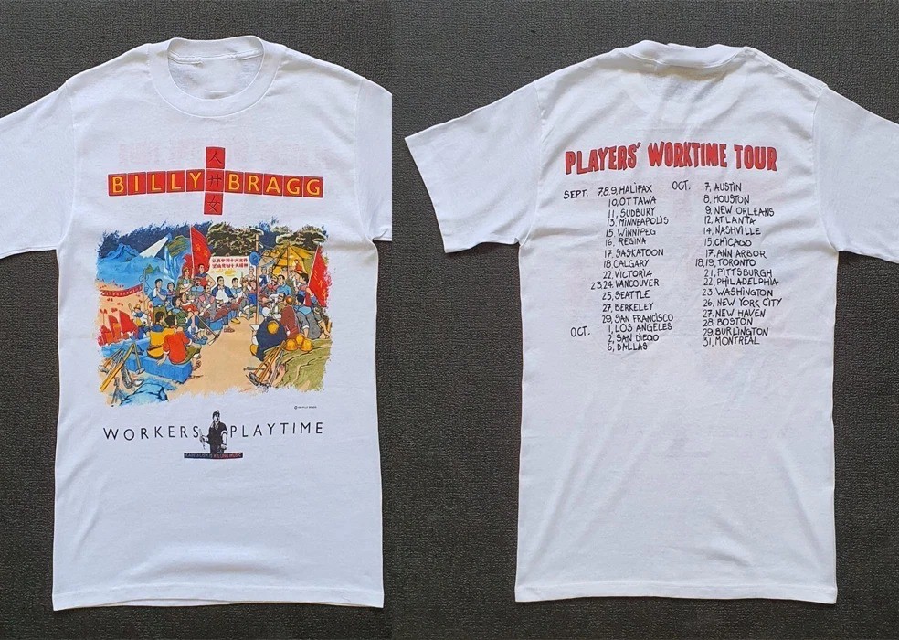 Vtg Billy Bragg 2 Sides Workers Playtime America Tour S to 5XL Shirt BB803