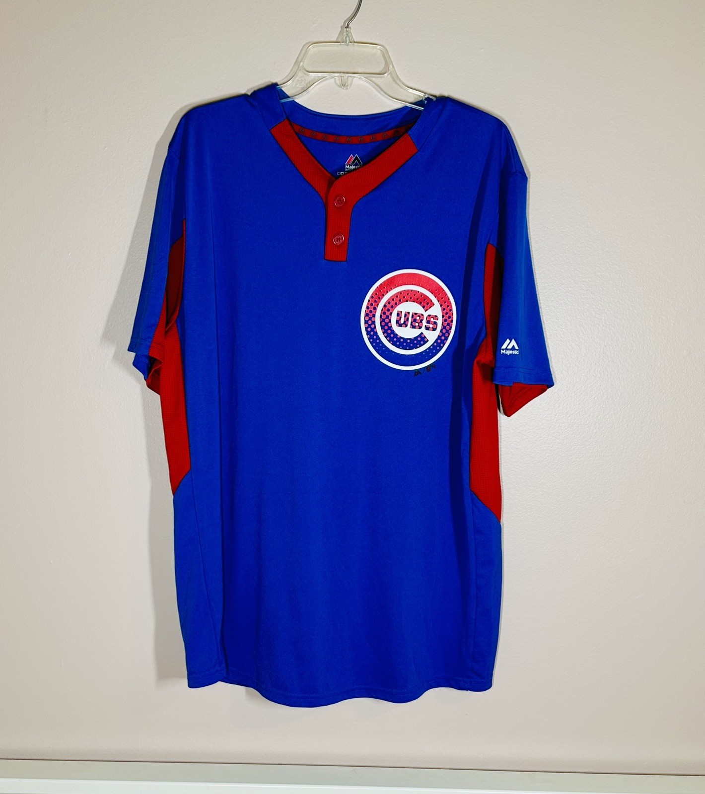 Majestic Mens XL Chicago Cubs MLB Cool Base Jersey Shirt Blue Red Short Sleeve gallery