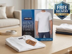Kirkland Men’s 6-pack White 100% Cotton Crew Neck T-shirt S M L XL XXL 3XL