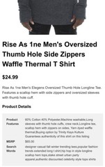 NWT $65 Rise As 1ne Men’s Oversized Side Zippers Waffle Thermal T Shirt Sz L