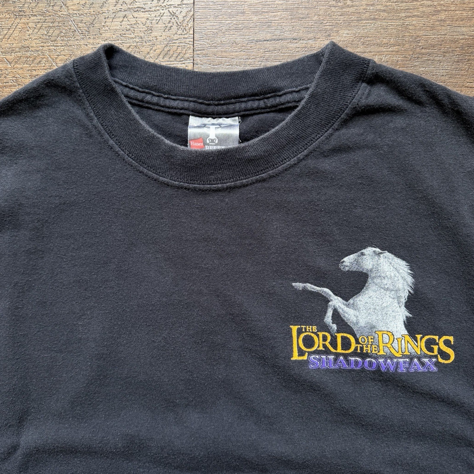 Vintage Y2K Mens L Black Lord Of The Rings Shadowfax Star Blanco Movie T-Shirt gallery