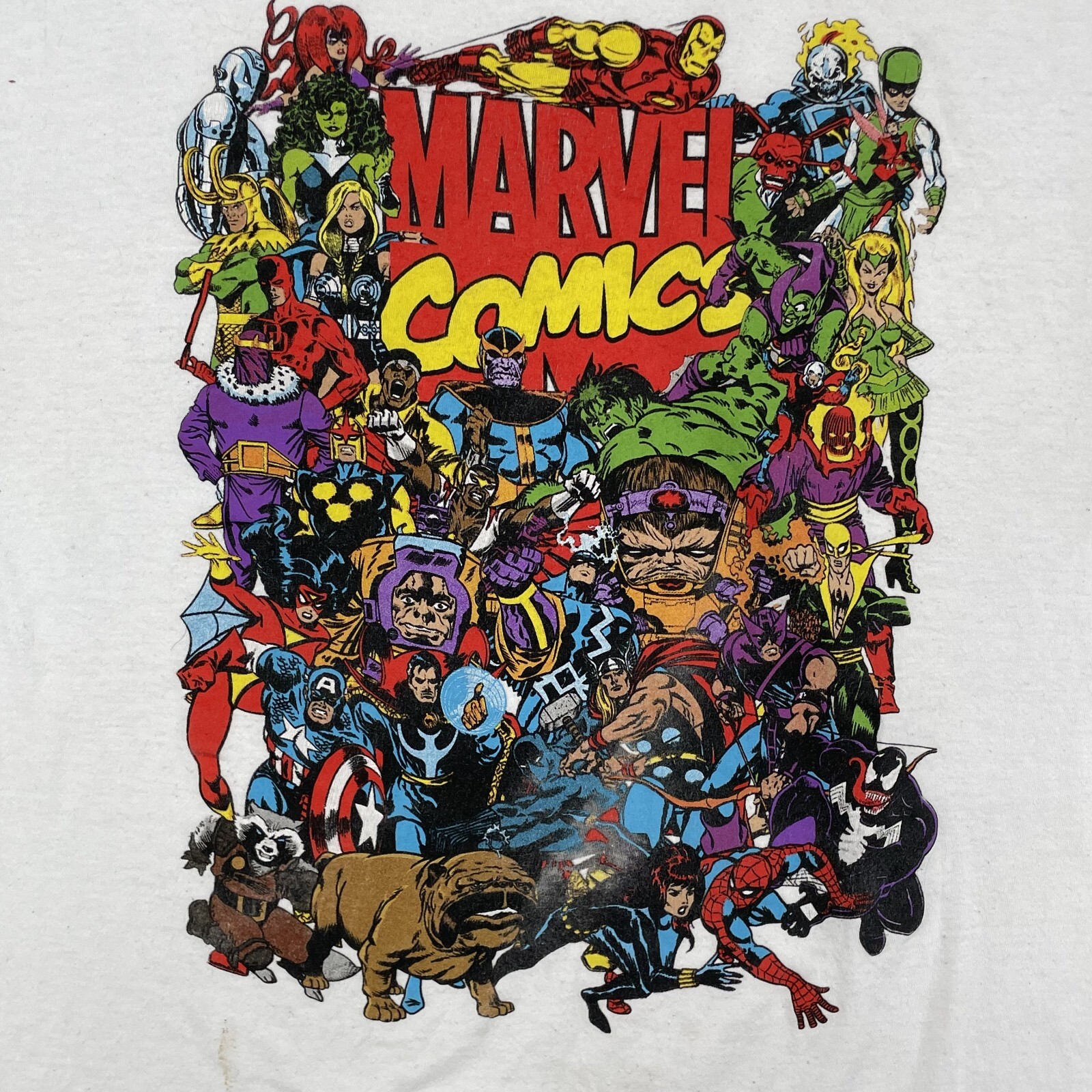 Marvel Hero T-Shirt Mens XL White Collage Comics Graphic Tee Academia Streetwear gallery