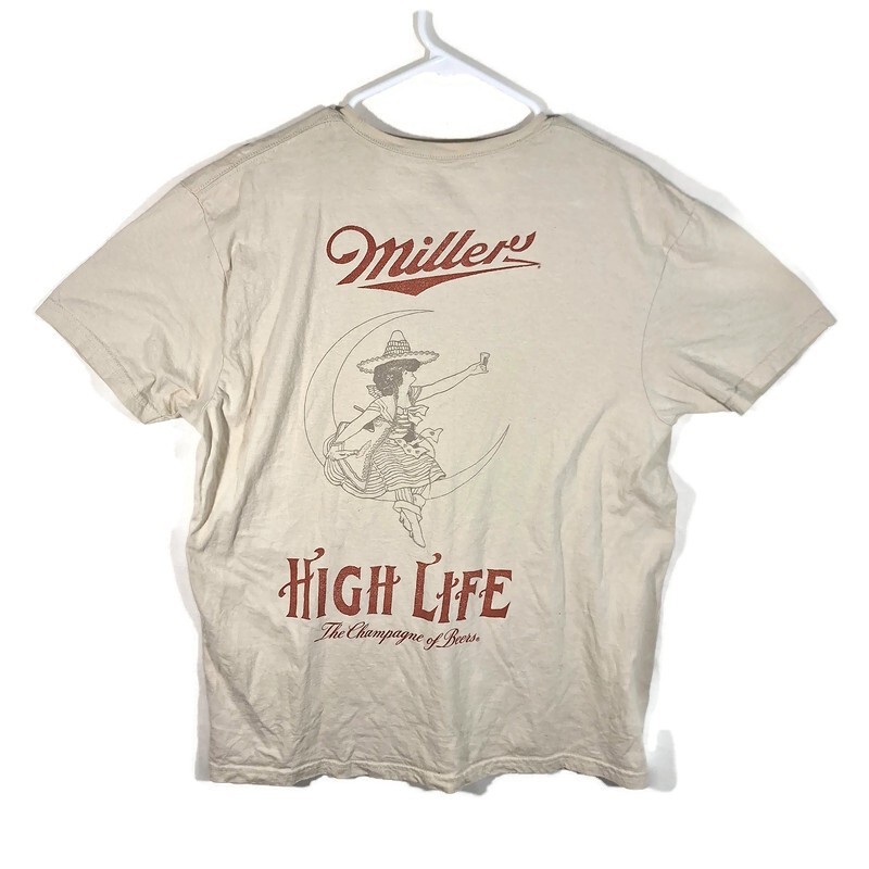 Miller High Life Beer Graphic Tshirt Mens L Short Sleeve Crew Neck Beige Cotton gallery