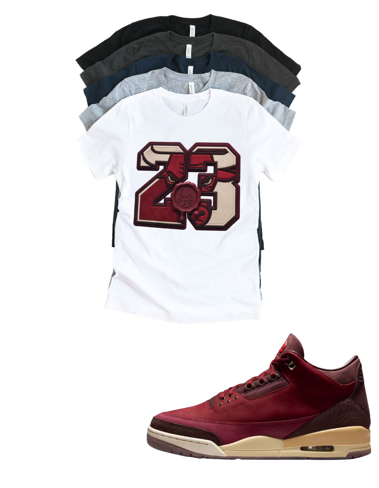 Custom Shirt to match Premio Streetwear Bin Wax Tee Matching for Jordan 3 Bin 23