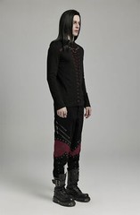 PUNK RAVE Black And Red Gothic Punk Mesh Splicing Long Sleeve Men T-Shirt Top