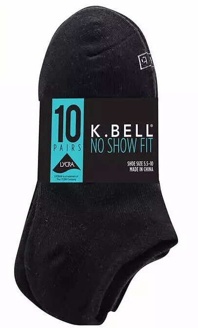 K. Bell 10 Pairs Ladies’ No Show Socks Super Soft Cotton