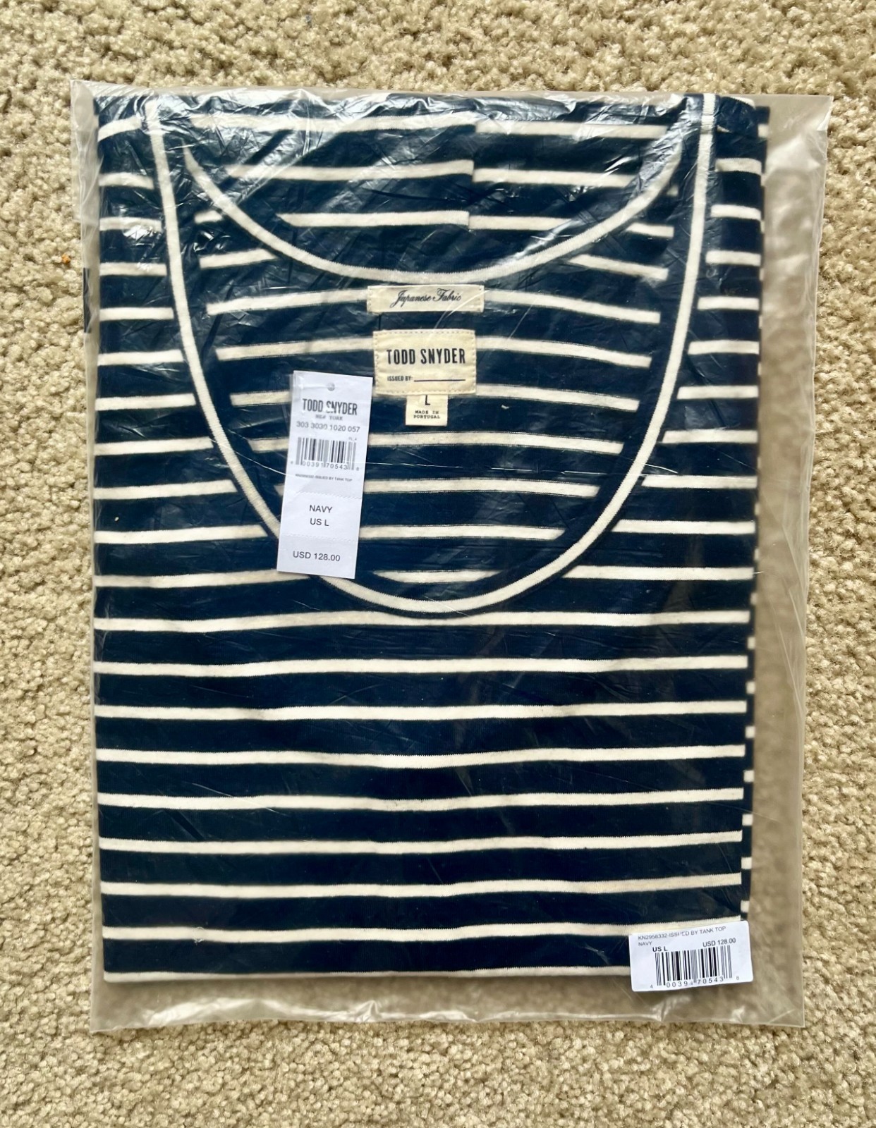 NEW in Bag Todd Snyder Issued By Japanese Nautical Navy Blue Striped Tank Top L
