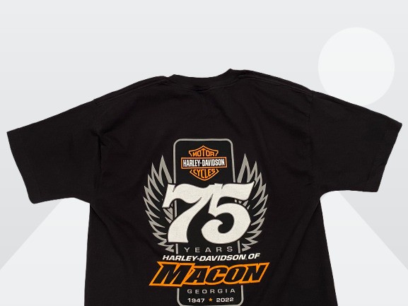 Harley Davidson 2022 Men's Black Macon Ga 75th Annv 2-Sided Graphic T-Shirt Med gallery
