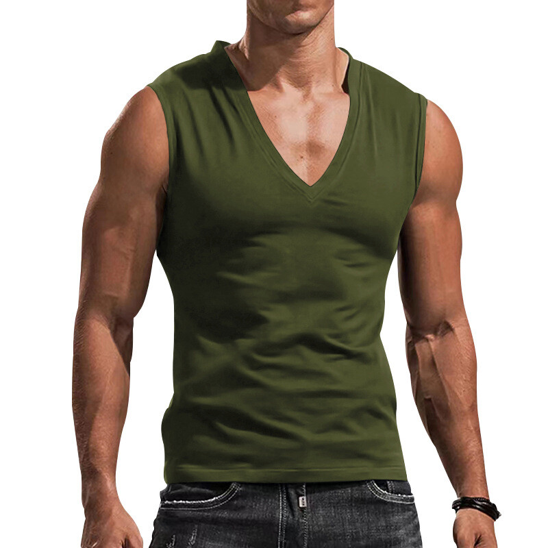 Mens Casual Camisole Sleeveless T-Shirt Solid Color V-Neck Vest Muscle Tank Tops gallery