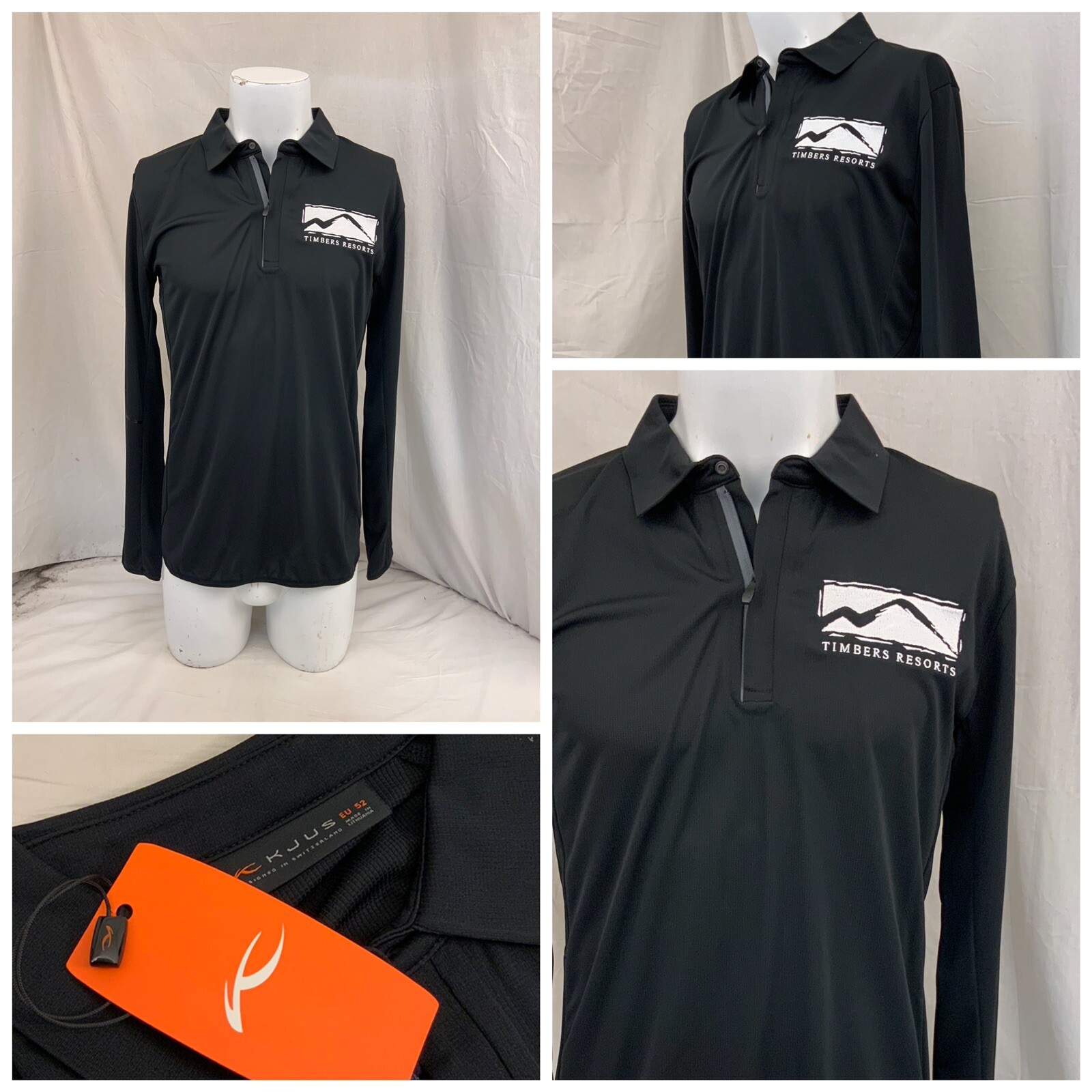 Kjus Long Sleeve Shirt M Black Poly 1/4 Zip Timbers Resorts NWT YGI O1-264
