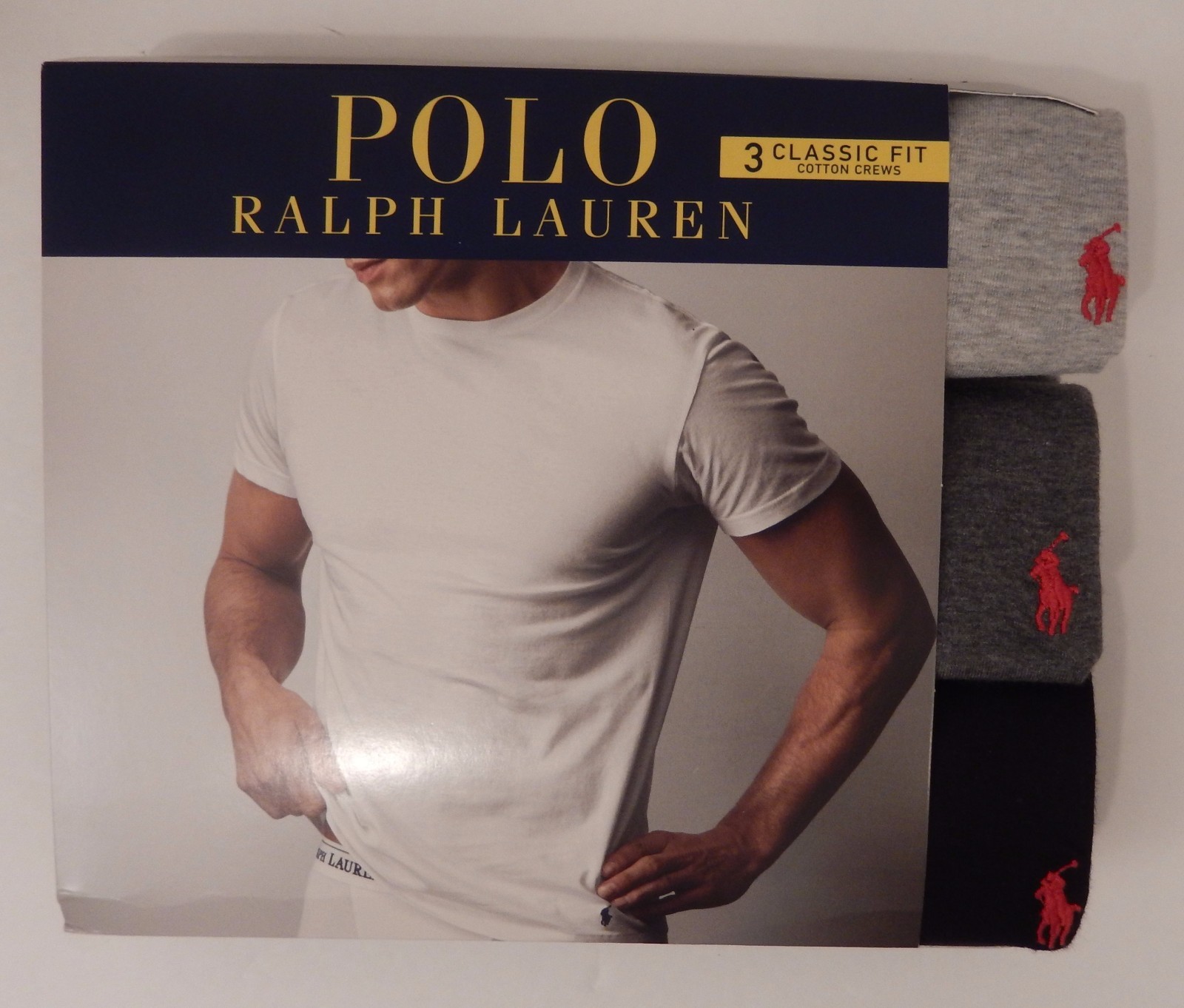 3 POLO RALPH LAUREN S M L XL 2XL COTTON BLACK WHITE GRAY BLUE CREW NECK T SHIRTS gallery