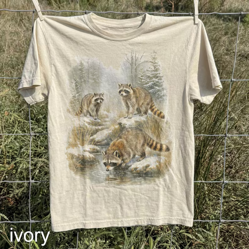 Raccoons River Vintage Nature Comfort Tee Wildlife Animal Graphic