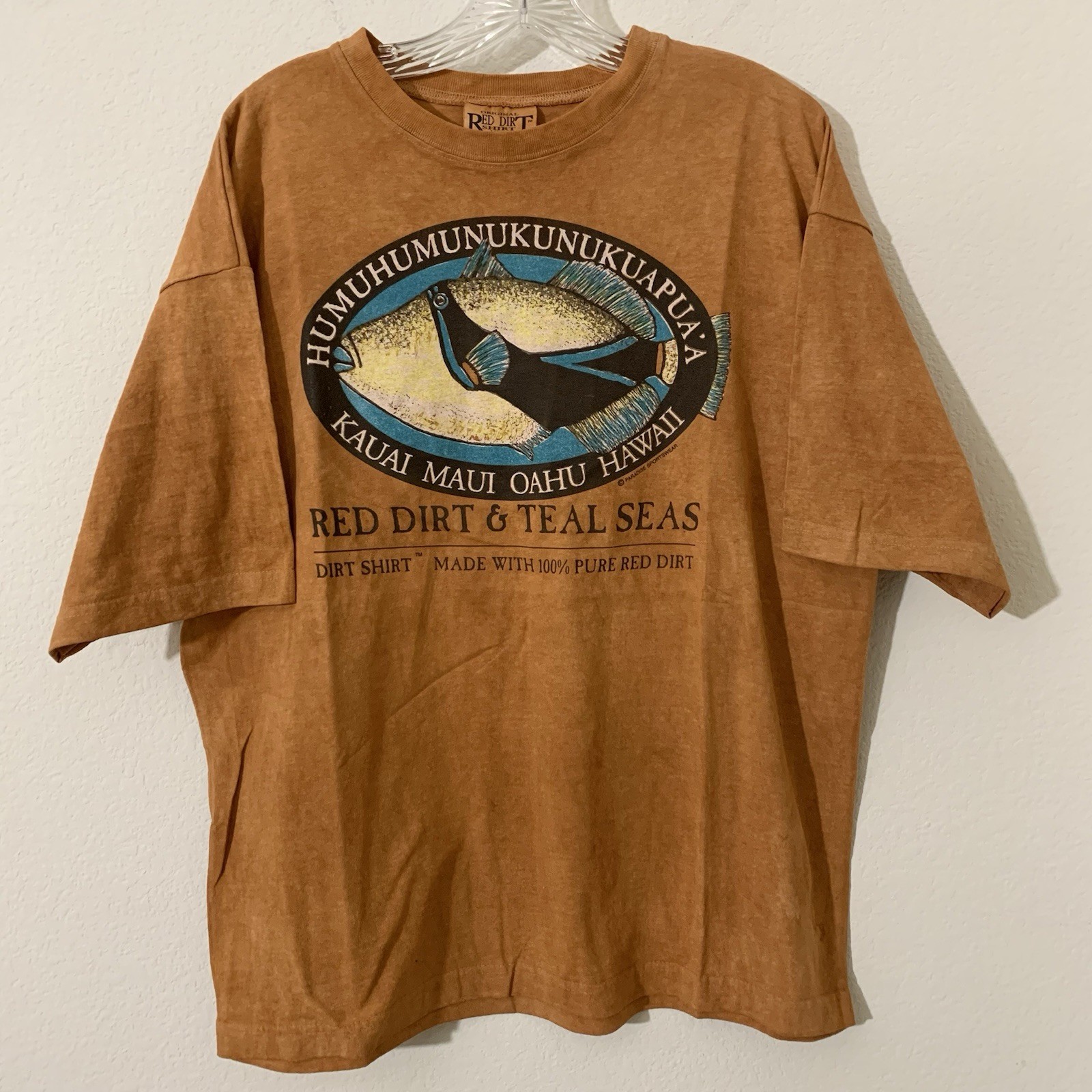 Vtg 90s Red Dirt Men’s Shirt Orange L Hawaii State Fish Humuhumunukunukuapua’a gallery